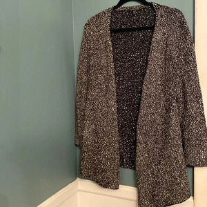 Eileen Fisher black/white 100% cotton open cardigan - long sleeve - medium